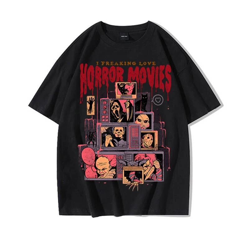 Majica sa po cijeloj površini horor Film, Gospodo Retro Majice od 100% Pamuka, Majice Harajuku, t-Shirt 2023, Uličnu odjeću u stilu Hip-Hop horor Filmu, Muška Majica