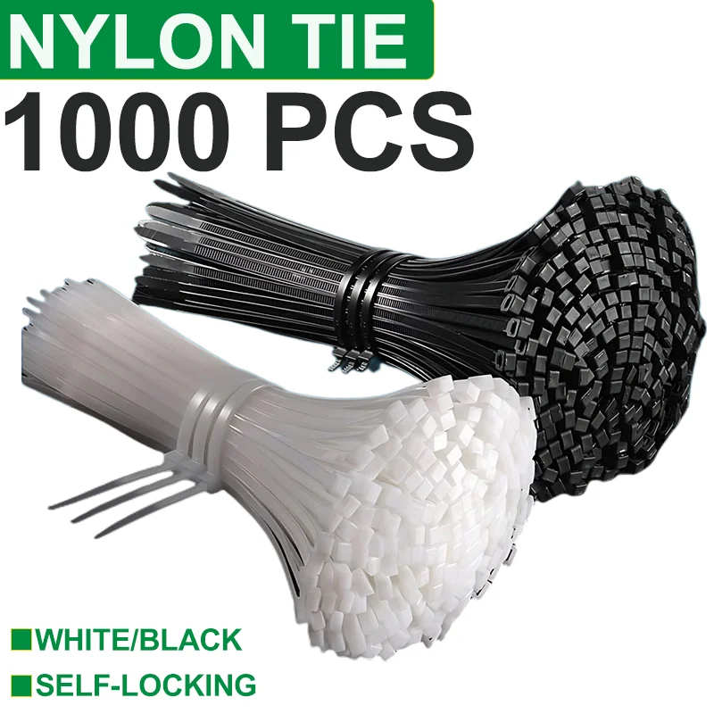 1000 kom, traka za povezivanje kabela, najlon Kravata, bijela Crna, Plastična Podesivi Zgodan Alat za povezivanje žica