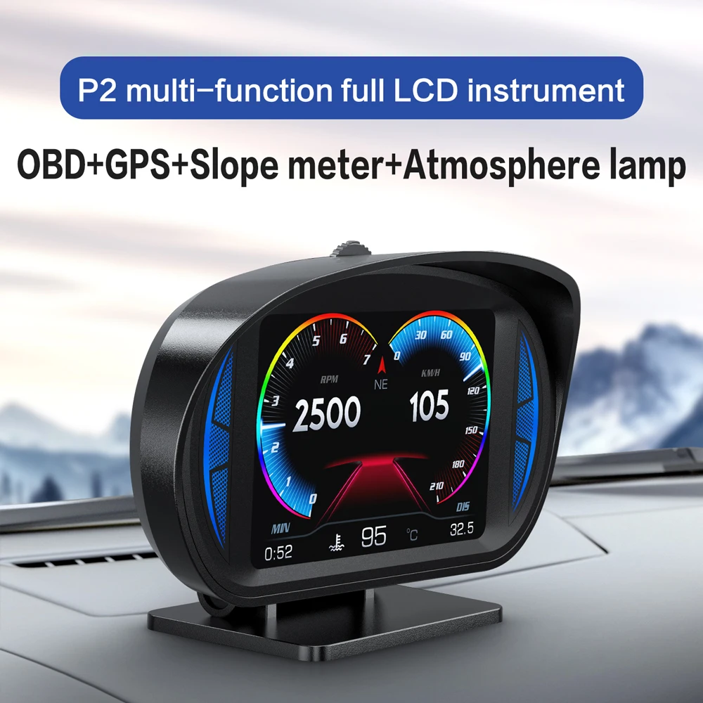 3,5-Inčni Auto-LCD digitalni brzinomjer HPD OBD2 + GPS + Mjerač nagiba + Atmosferske lampa Head Up Display Alarm Prekoračenja brzine Za Univerzalni auto