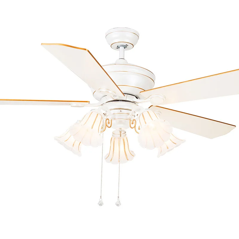52-inčni drveni list bijela električni ventilator svjetlo restoran ukras dnevnog boravka lampa namještaj za spavaće sobe sa svjetiljkom, ventilator lampa