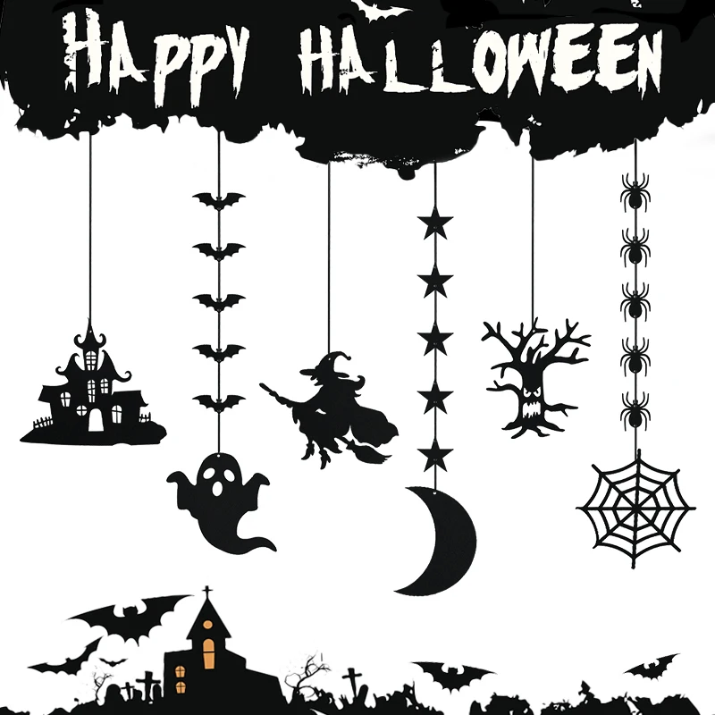 6 kom., banner od Osjetio na Halloween, Гирлянда, Crna duh vještice, šišmiš, paukova, Viseći Ukras za party na Noć vještica za kuće