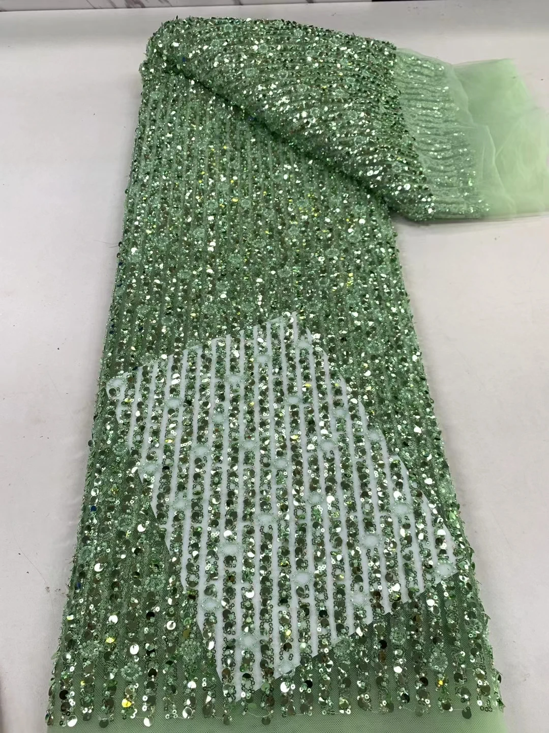 Afrička cvjetne čipke tkanina, 5 metara, perle sa šljokicama, High-end Nigerijski Mrežica čipke materijal za večernje vjenčanje šivanje