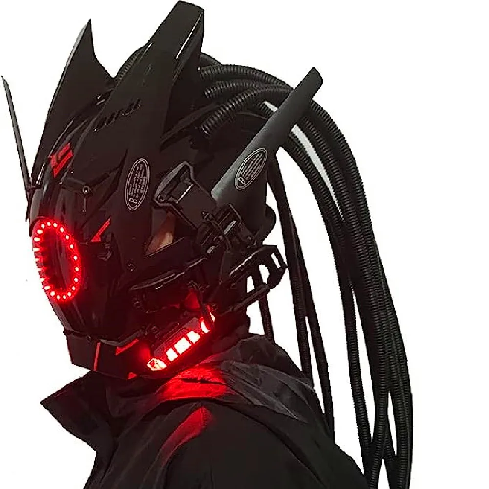 Cyberpunk Maska Crvena Led pozadinsko Osvjetljenje s Kosom Music Festival je Fantastičan Cosplay Sci-fi Vojnik Kaciga Dar na Noć vještica za Odrasle