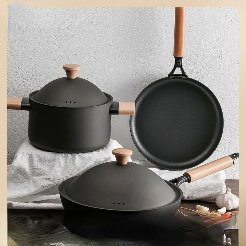 Jednostavan luksuzni set lonaca od tri predmeta sa non-stick premazom, wok posuda za juhu, set posuđa za kuhanje, lonci i pans