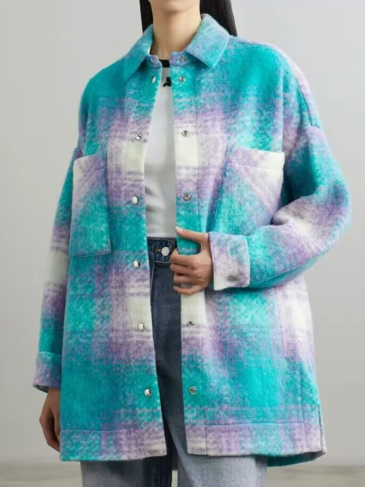 Jesensko-zimsko Novi vune kaput srednje duljine s igle u zelenu mrežu 2023, donje kaput srednje dužine