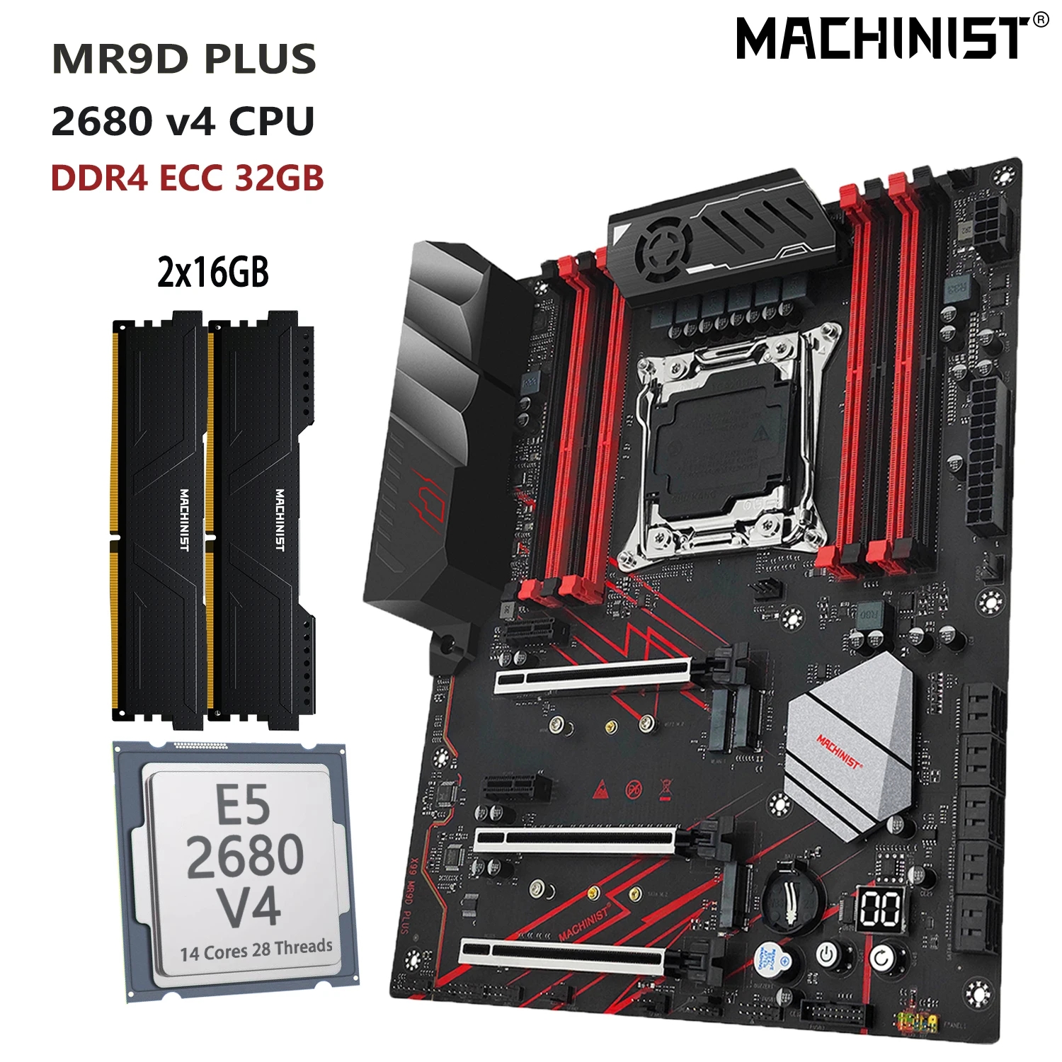 MACHINIST MR9D X99 Kit matična ploča za LGA 2011-3 kit Intel Xeon E5 2680 V4 Procesor DDR4 ECC ram-a, 32 GB = 2X16G Memorija NVME M. 2 ATX