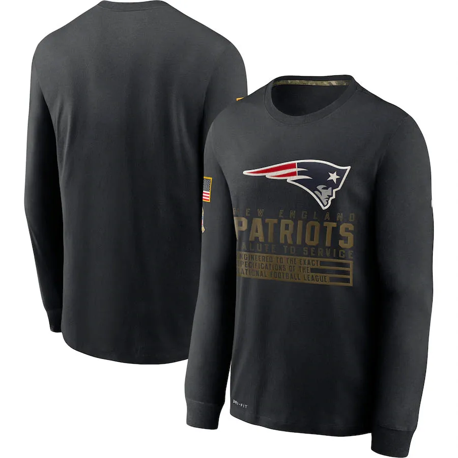 Muška majica New England Patriots 2020 Salute to Service Sideline Performance dugi rukav, Crna, S-4XL
