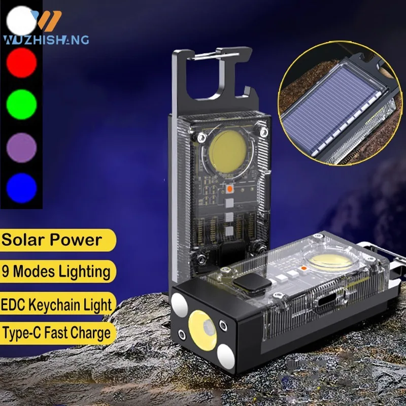 Novi Solarni COB Led Svjetla Prijenosni EDC Punjiva ručna Svjetiljka Privjesak Jednostavan Mini Džepnu Svjetiljku za Kampiranje pješačenje Rada