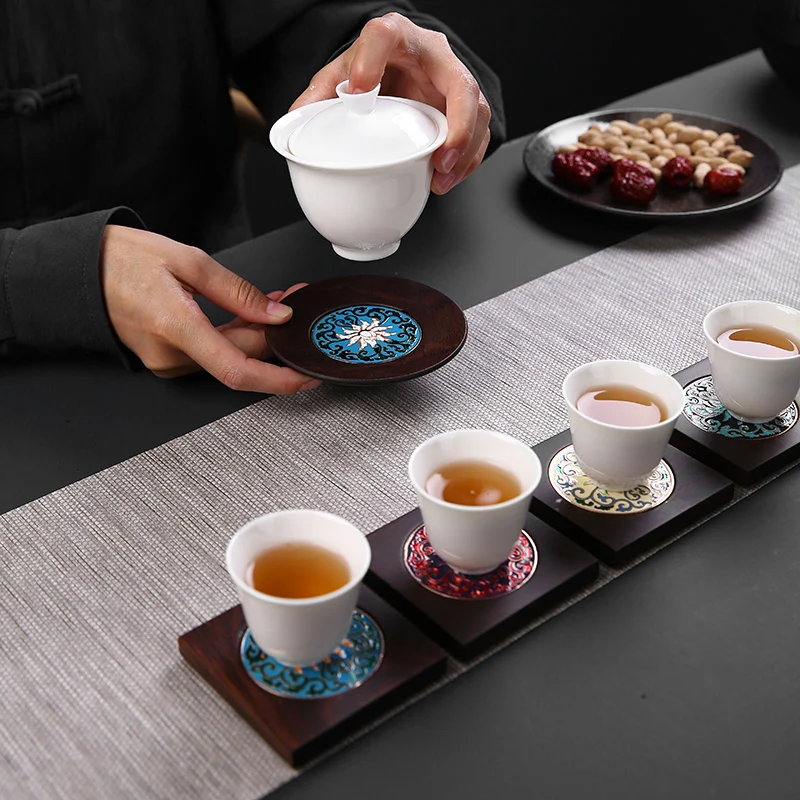 Novi Stalak za čajne šalice od punog drveta Crnog Drva, Japanski Retro držač za čaj šalica Zen-ceremonija Kung-fu, toplinska Izolacija, Zaštita Od pečenja, Stalak za čaj