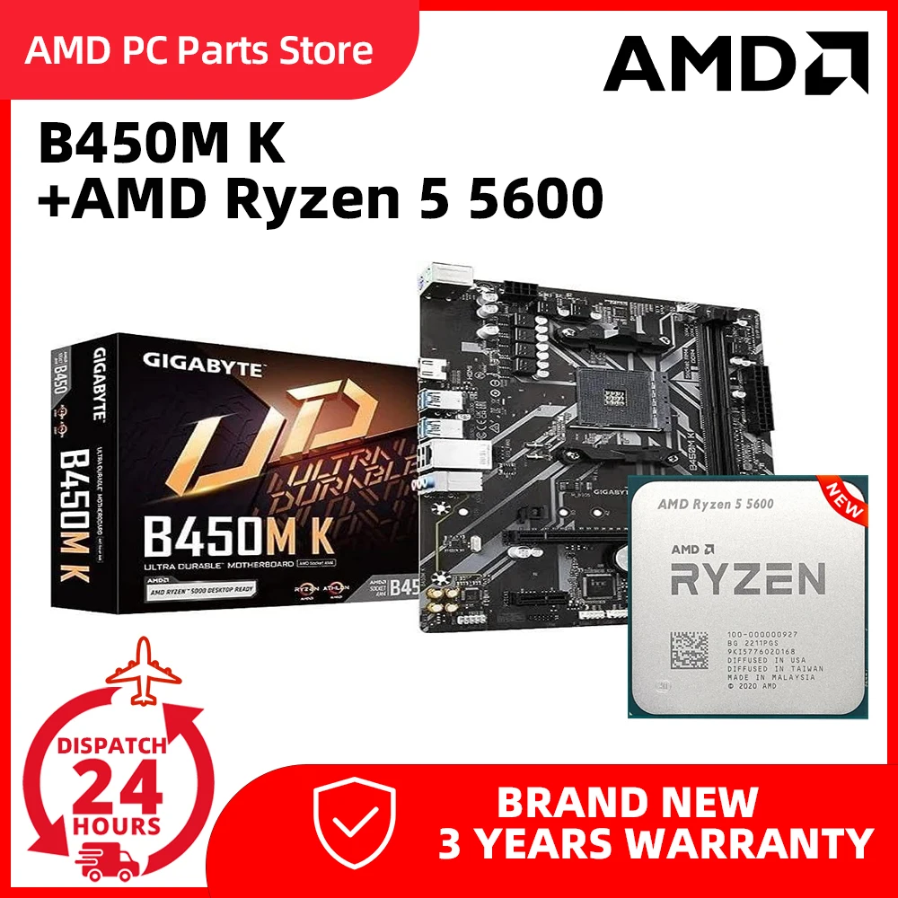 Procesor AMD Ryzen 5 5600 + s GIGABYTE matične ploče B450M-K AM4 DDR4 ADM B450 64 GB za stolna računala PCIe 3.0 i serije R5