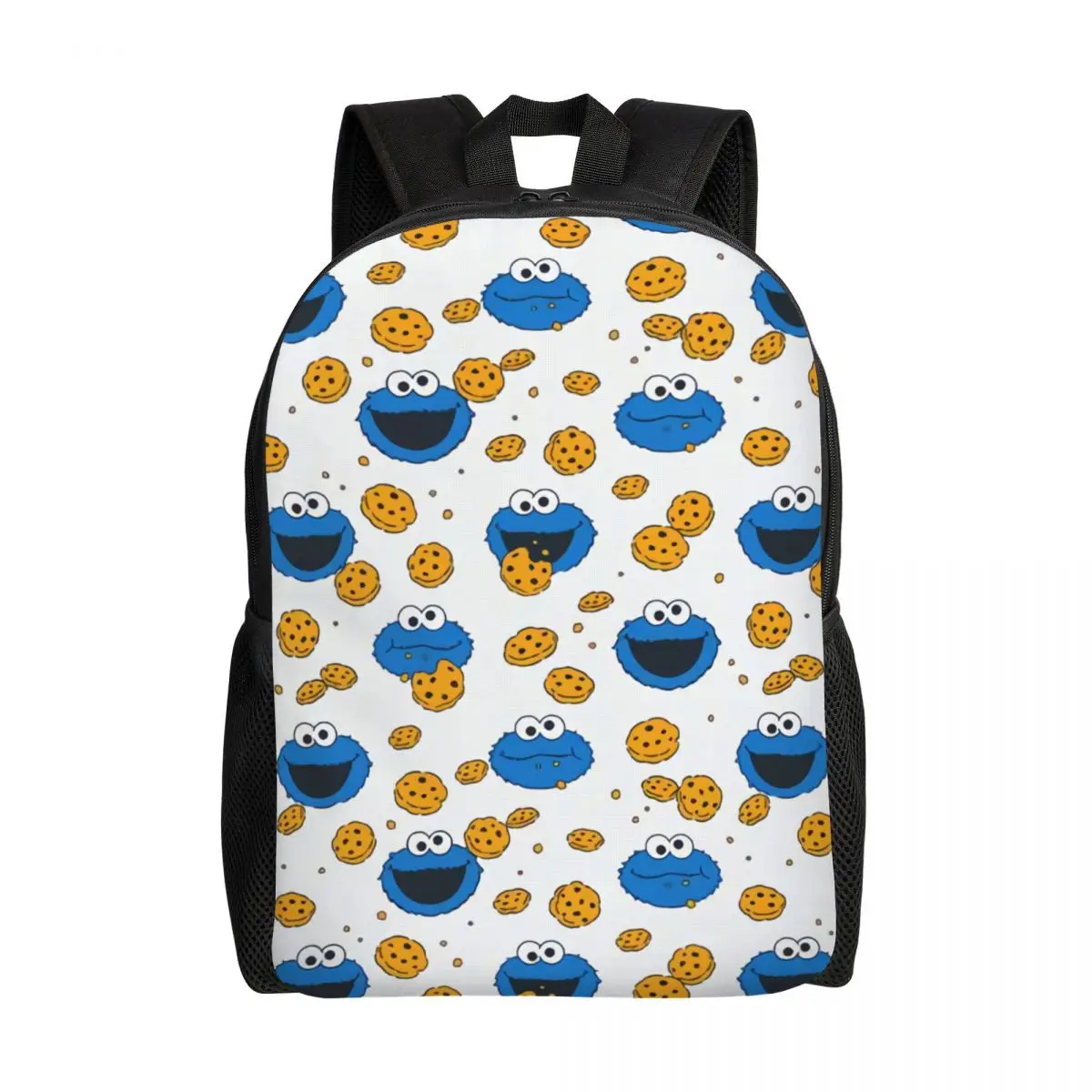 Ruksak Cookie Sesame Street Monster za žene i muškarce, vodootporan školska torba za koledž sa cartoonish po cijeloj površini, torba za knjige