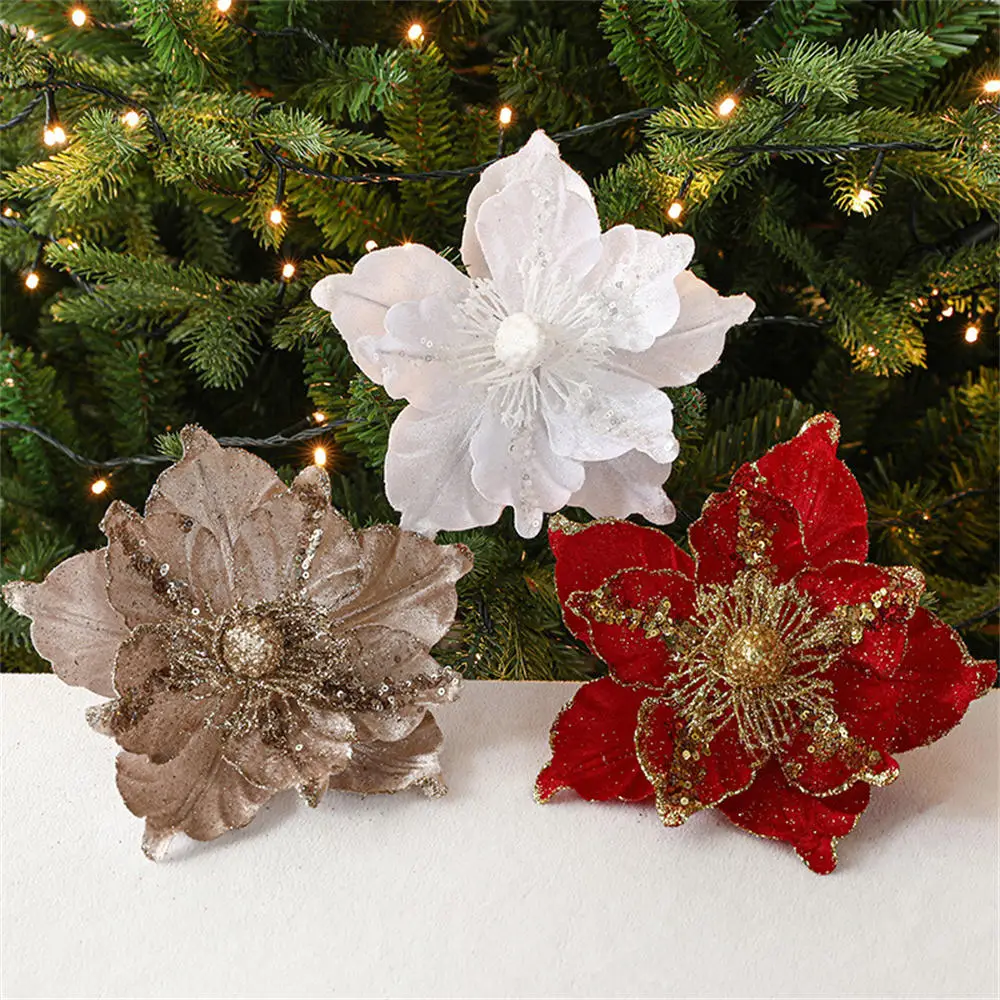 Sjajna Umjetne Božićne cvijeće Ukras za Božićno drvce Božićno Drvce Objesiti Cvjetni Ornament i Dekor za dom Božićno Навидад