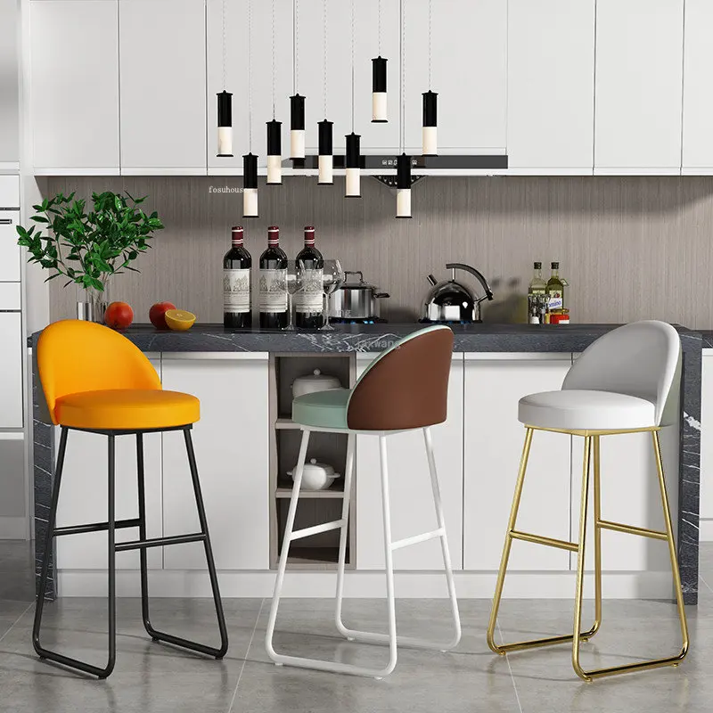 Skandinavski bar stolica za domaće kuhinje,, barske stolice s visokim nogama, Jednostavan Luksuzni Dizajn, Kožna odjeća, Recepcija, Barske stolice