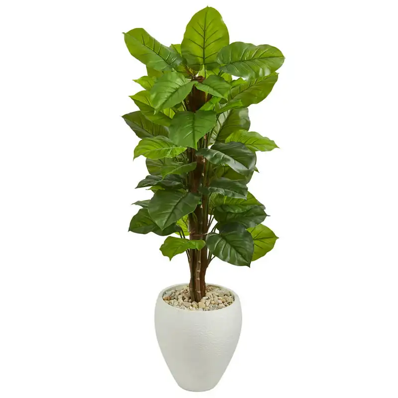 Umjetna biljka philodendron s 5 velikim lišćem u bijelom biljke zelene boje