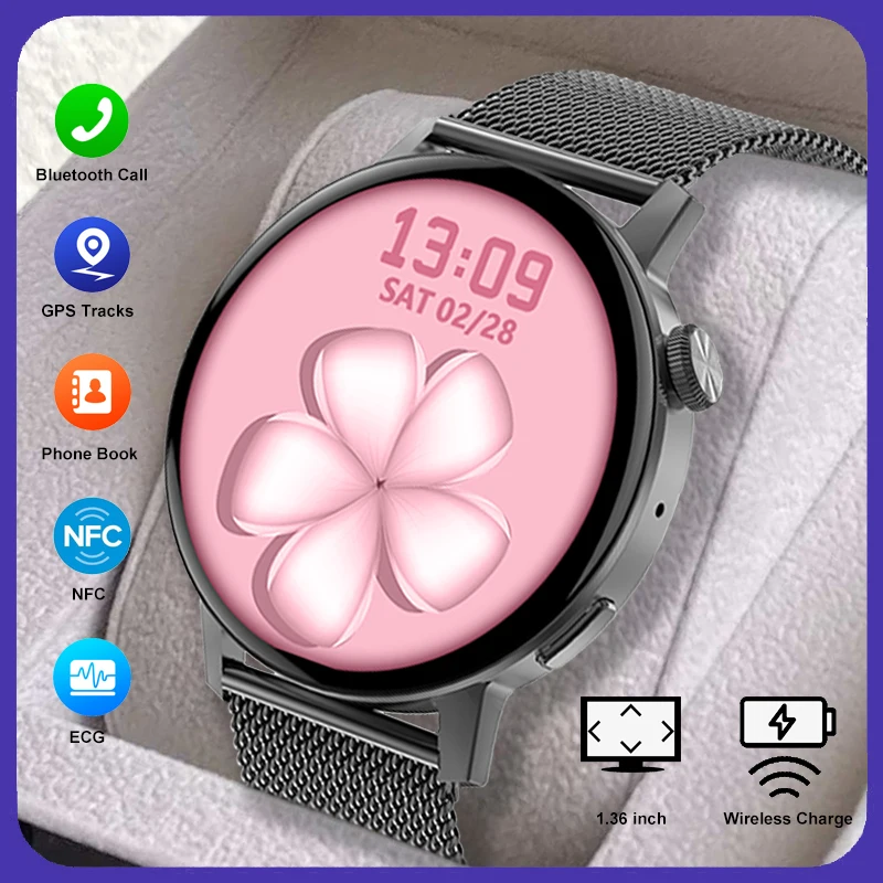 Ženske mini smart-watch AI Voice Assistant, bežično punjenje i Bluetooth poziv, NFC EKG, GPS praćenje, pametni sat PROTIV HUAWEI GT